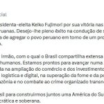 Presidente de Brasil felicita a presidenta electa del Perú